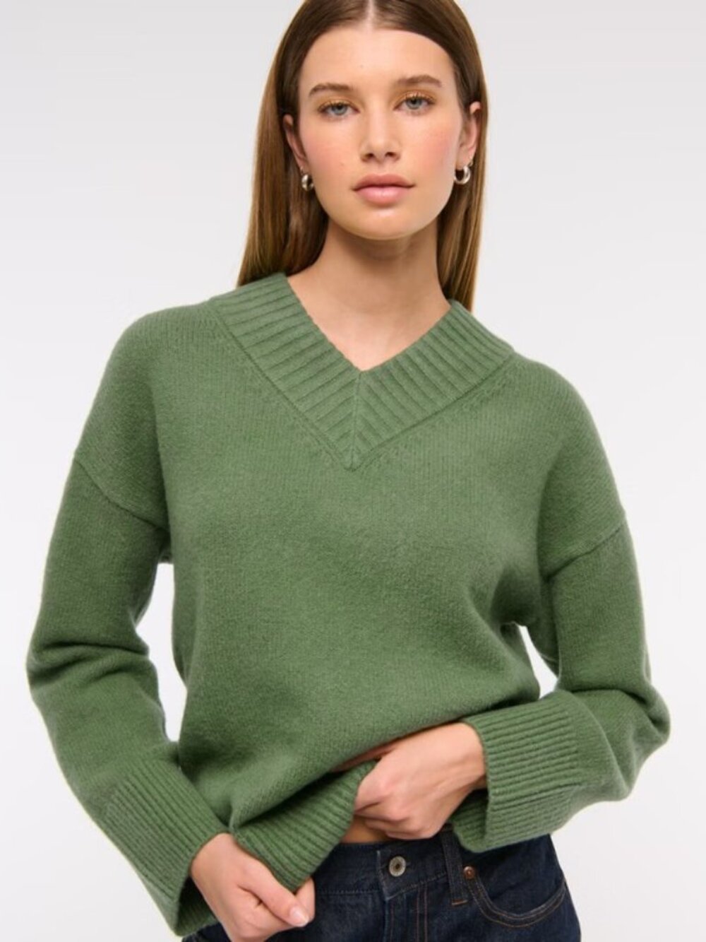 NEW Abercrombie & Fitch High V-Neck Sweater - Green - Medium